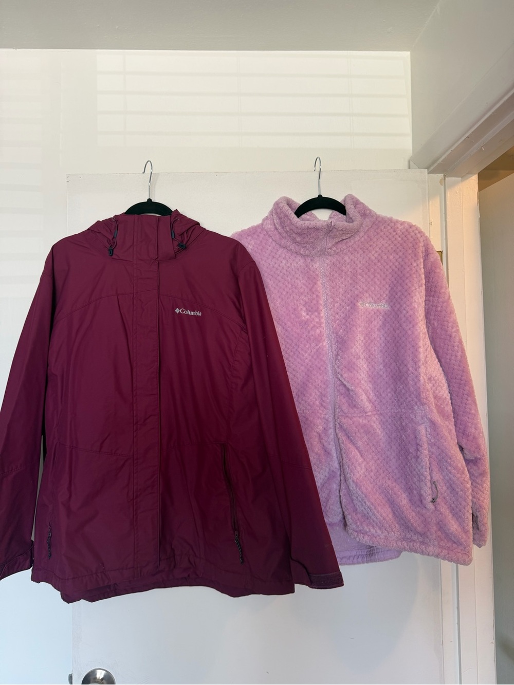 Columbia Maroon Shell Jacket with Light Pink Fleece Liner - Snow!
